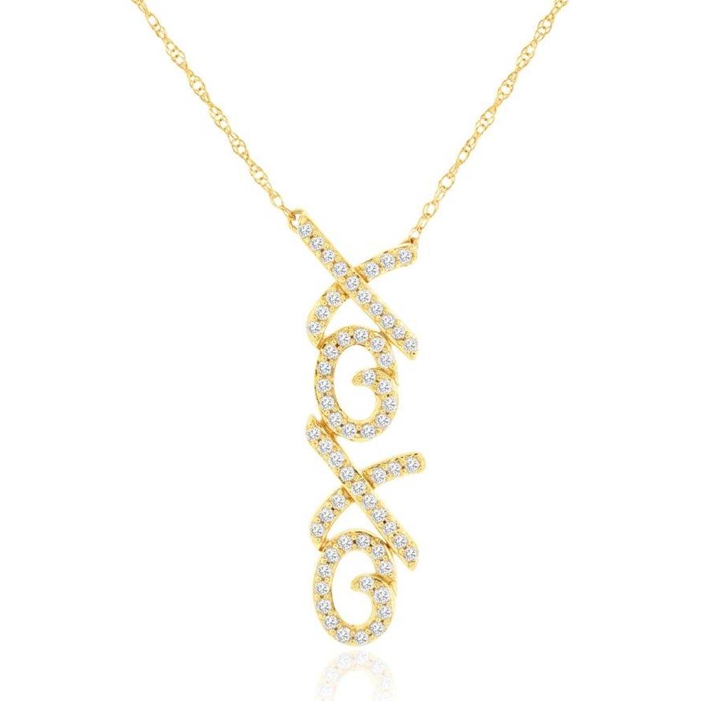 14K Yellow Gold Vertical Initial Pendant Necklace with Pavé Set Round Diamonds - 0.25 Carat Total Diamond Weight - Royal Jewelry