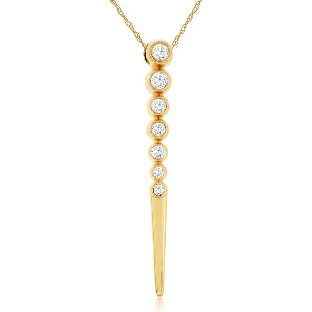 14K Yellow Gold Vertical Spike Pendant Necklace with Bezel-Set Round Diamonds - 0.20 Carat Total Diamond Weight - Royal Jewelry