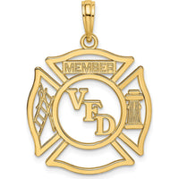 14K Yellow Gold VFD Member Shield Charm - Firefighter Pendant with Polished Finish by Oro Pregiato