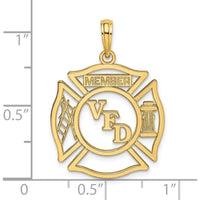 14K Yellow Gold VFD Member Shield Charm - Firefighter Pendant with Polished Finish by Oro Pregiato