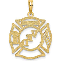 14K Yellow Gold VFD Member Shield Charm - Firefighter Pendant with Polished Finish by Oro Pregiato