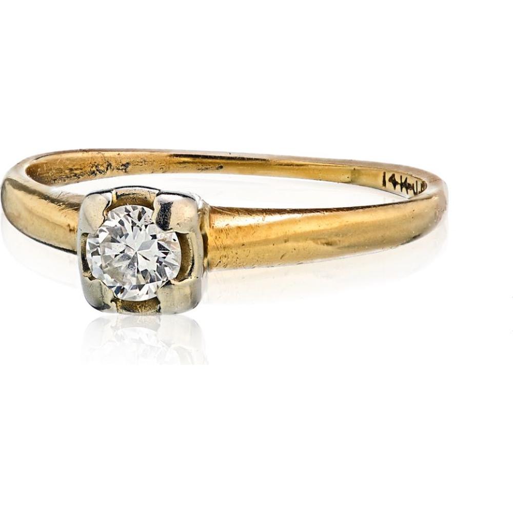 14K Yellow Gold Vintage Engagement Ring with Round Cut Diamond - 0.25 Carats Total Diamond Weight