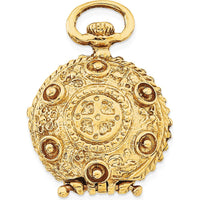 14K Yellow Gold Vintage Fancy Domed 20mm Round Locket with Reversible Design and Textured Finish