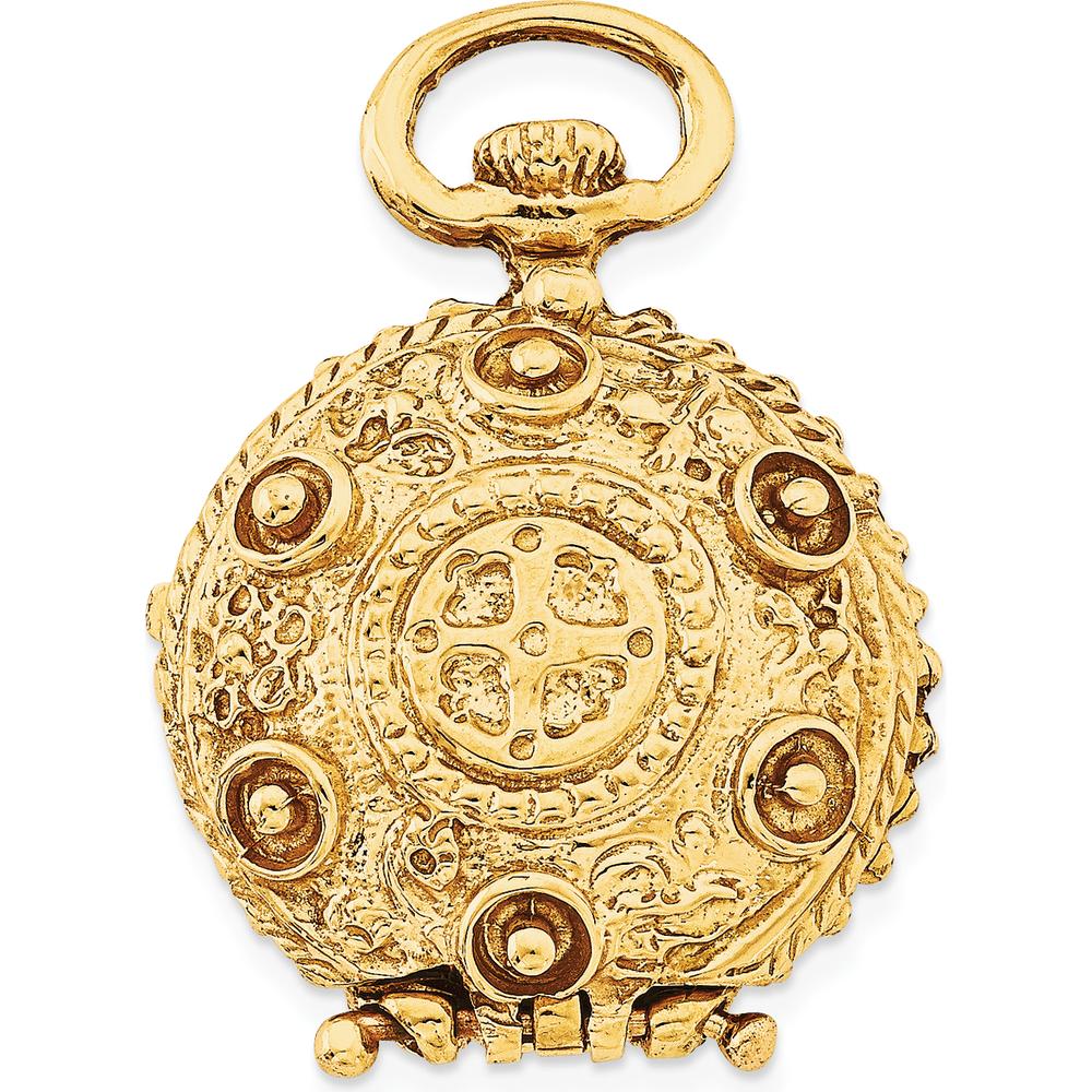 14K Yellow Gold Vintage Fancy Domed 20mm Round Locket with Reversible Design and Textured Finish