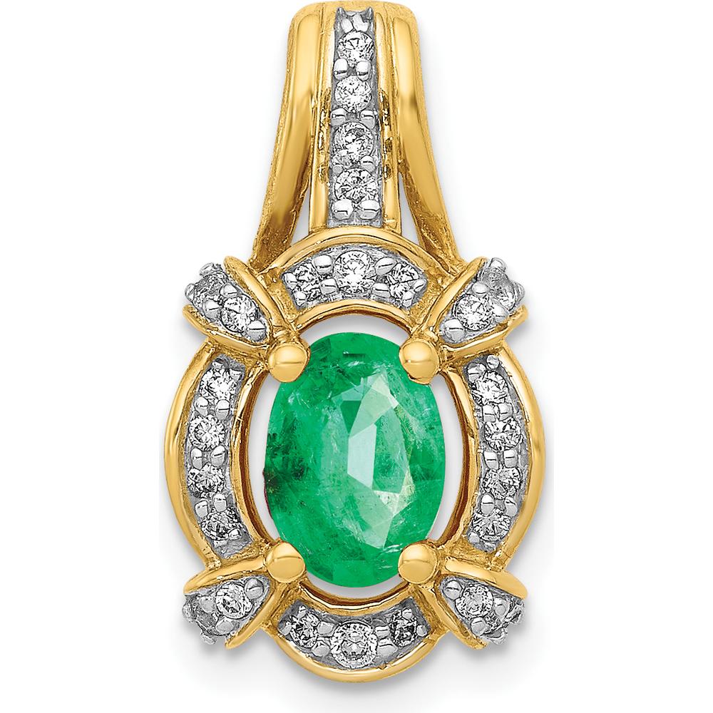 14K Yellow Gold Vintage Halo Pendant with Oval Emerald and Round Diamonds - 0.89 Carat Emerald, 0.14 Carat Total Diamond Weight by Lumare Gioia