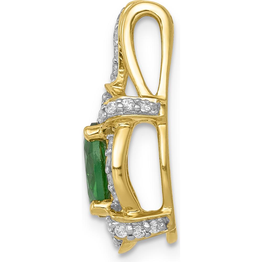 14K Yellow Gold Vintage Halo Pendant with Oval Emerald and Round Diamonds - 0.89 Carat Emerald, 0.14 Carat Total Diamond Weight by Lumare Gioia