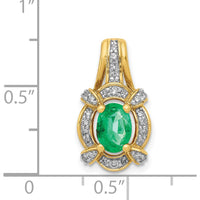 14K Yellow Gold Vintage Halo Pendant with Oval Emerald and Round Diamonds - 0.89 Carat Emerald, 0.14 Carat Total Diamond Weight by Lumare Gioia
