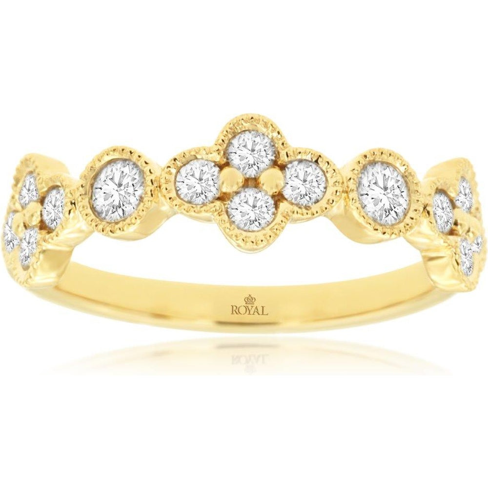 14K Yellow Gold Vintage-Inspired Band with Milgrain Edge and Cluster-Set Round Diamonds - 0.50 Carat Total Diamond Weight - Royal Jewelry