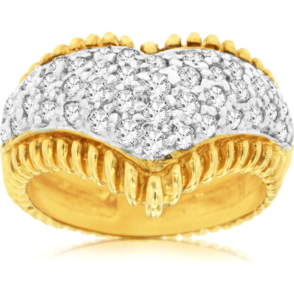 14K Yellow Gold Vintage-Inspired Band with Pavé Set Round Diamonds - 1.45 Carat Total Diamond Weight - Royal Jewelry