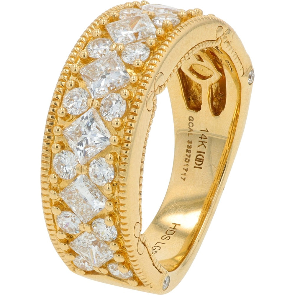14K Yellow Gold Vintage-Inspired Band with Princess and Round Lab Grown Diamonds - 2.00 Carat Total Diamond Weight