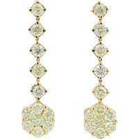 14K Yellow Gold Vintage-Inspired Diamond Drop Earrings with Prong-Set Round Diamonds and Floral Cluster - 1.50 Carat Total Diamond Weight