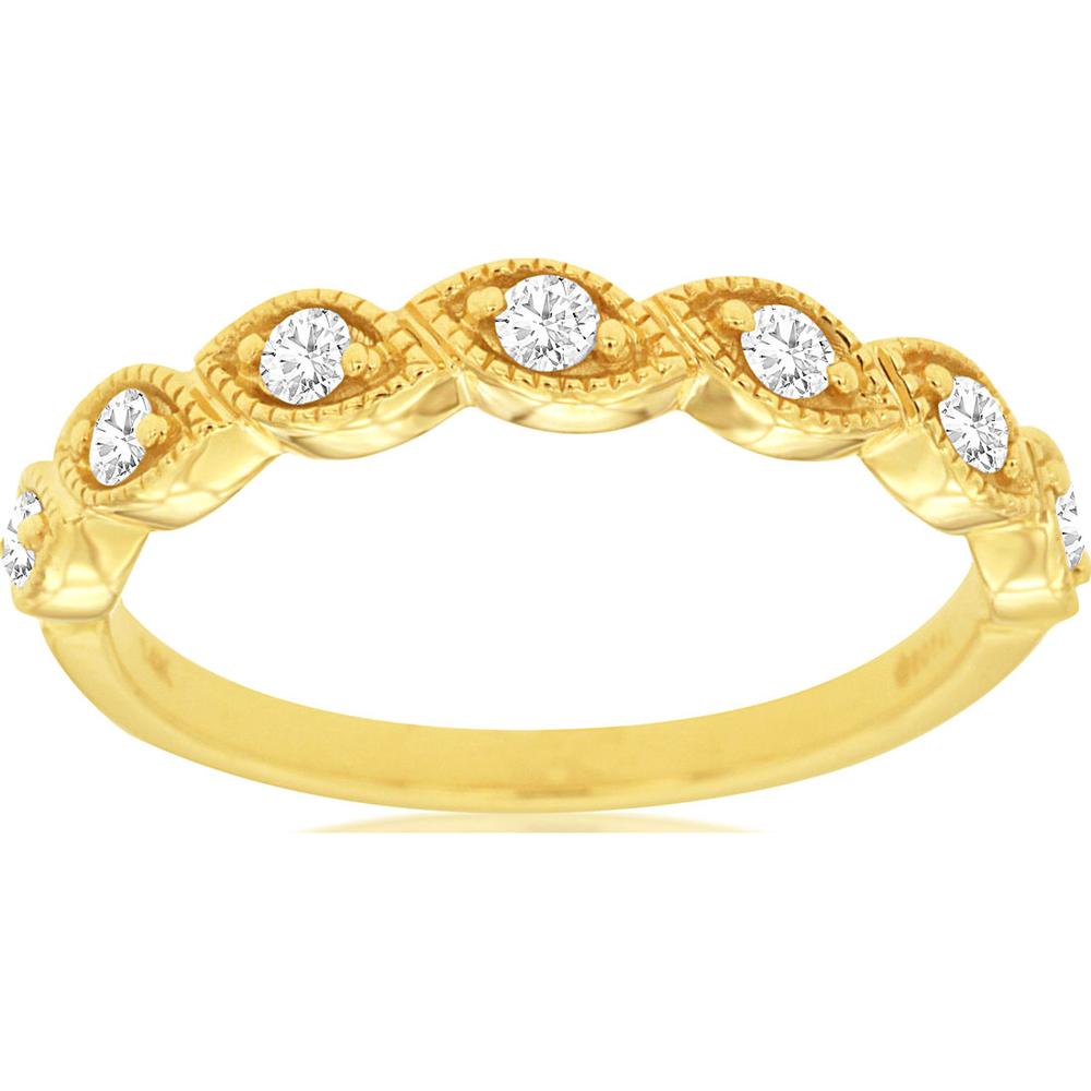 14K Yellow Gold Vintage-Inspired Diamond Wedding Band with Round Diamonds and Milgrain Detail - 0.22 Carat Total Diamond Weight - Royal Jewelry