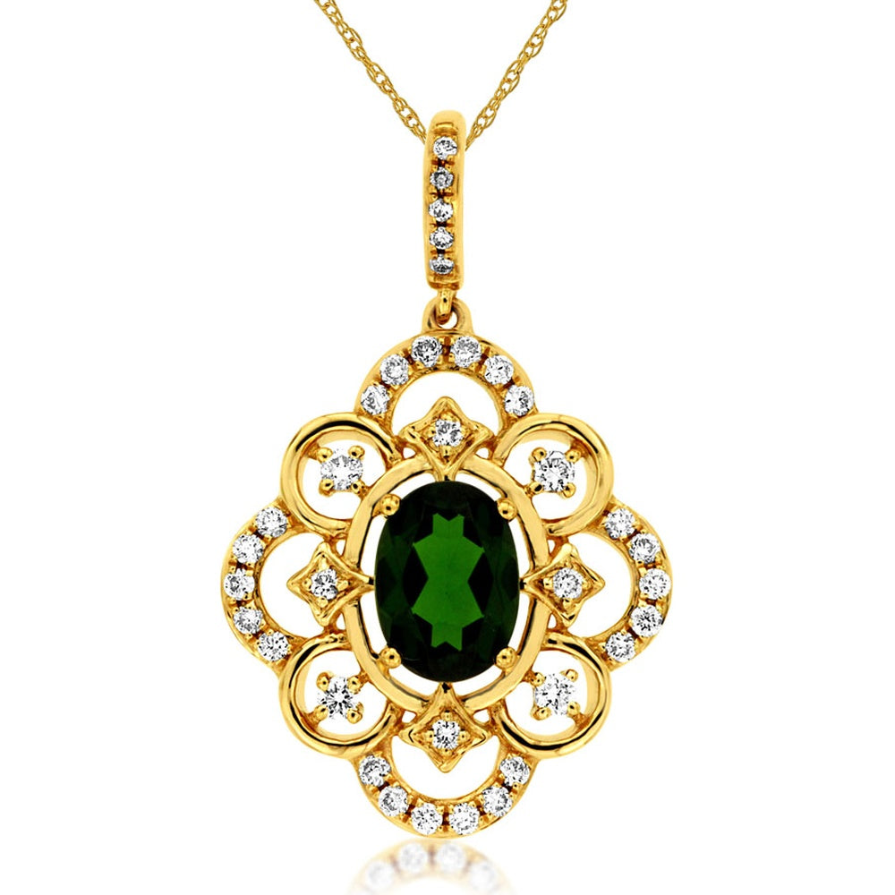 14K Yellow Gold Vintage-Inspired Pendant with 0.95 Carat Oval Russalite and 0.24 Carat Diamond Accents - Royal Jewelry