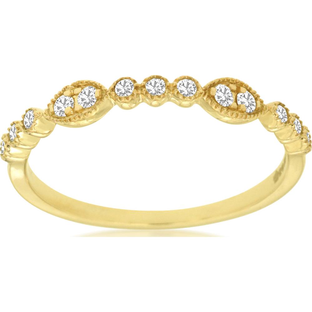14K Yellow Gold Vintage-Inspired Scalloped Wedding Band with Round Brilliant Diamonds - 0.15 Carat Total Diamond Weight - Royal Jewelry