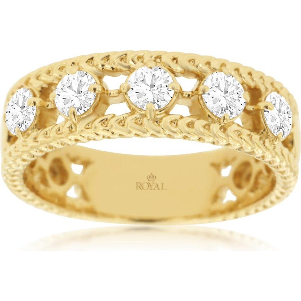 14K Yellow Gold Vintage-Inspired Wedding Band with Prong-Set Round Diamonds - 0.70 Carat Total Diamond Weight - Royal Jewelry