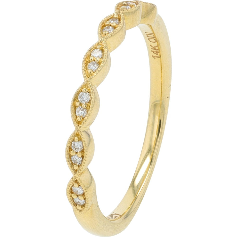 14K Yellow Gold Vintage Milgrain Bridal Set with Marquise Cut Diamond and Scalloped Band - 0.50 Carat Total Diamond Weight