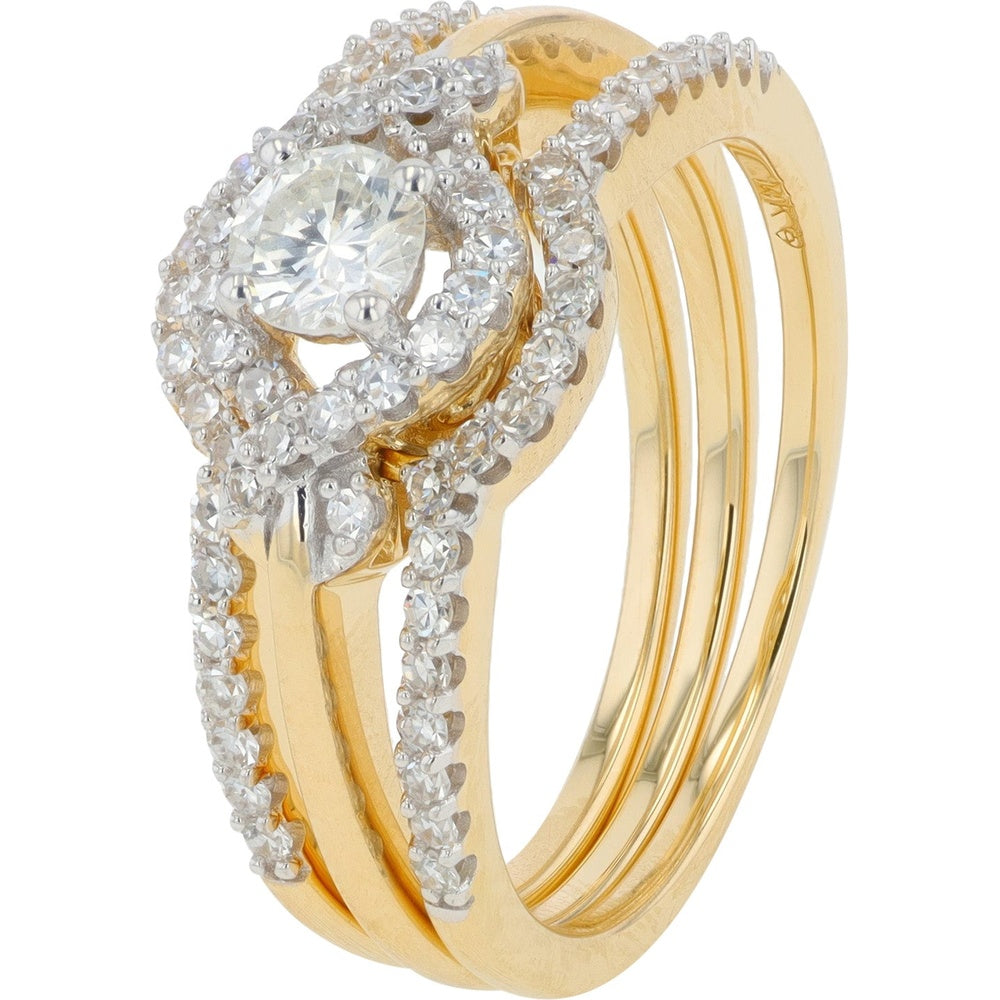 14K Yellow Gold Vintage-Style Bridal Set with Halo Set Lab Grown Diamonds - 0.75 Carat Total Diamond Weight