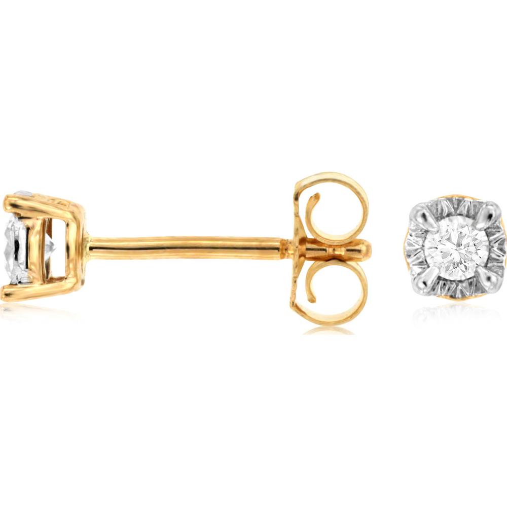 14K Yellow Gold Vintage-Style Diamond Stud Earrings with Textured White Accent Setting - 0.05 Carat Total Weight - Royal Jewelry