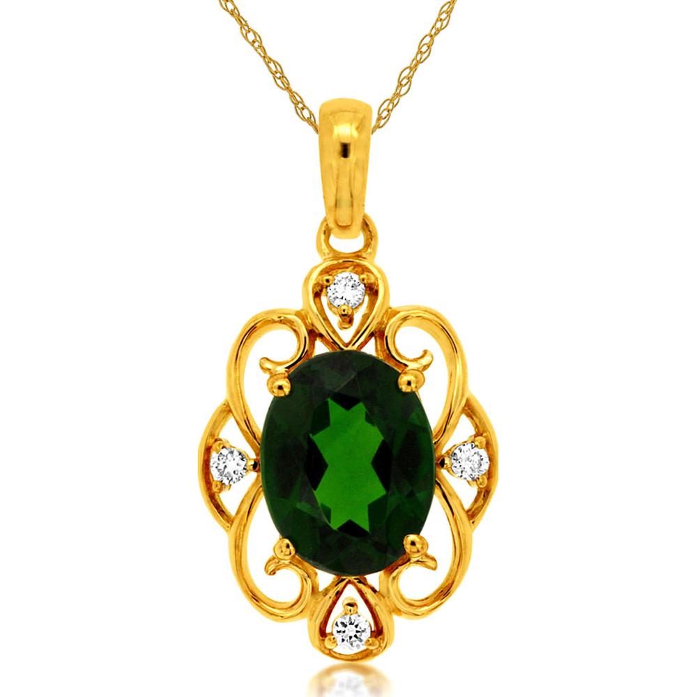 14K Yellow Gold Vintage Style Oval Russalite Pendant with Diamond Accents - 1.30 Carat Russalite, 0.04 Carat Total Diamond Weight - Royal Jewelry