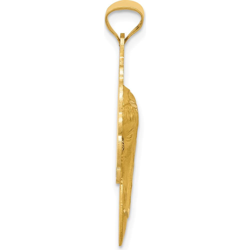14K Yellow Gold Virgin Mary Diamond-Cut Scalloped Edge Pendant - 30mm Length by Oro Pregiato