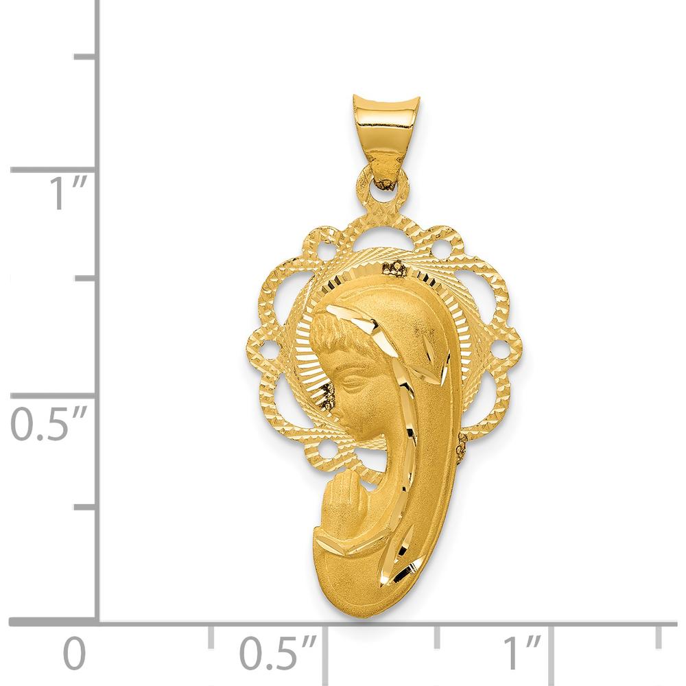 14K Yellow Gold Virgin Mary Diamond-Cut Scalloped Edge Pendant - 30mm Length by Oro Pregiato