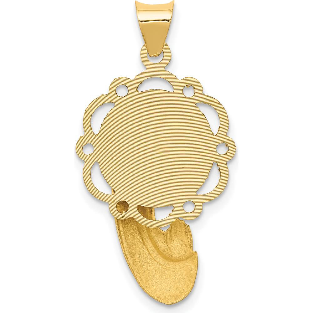 14K Yellow Gold Virgin Mary Diamond-Cut Scalloped Edge Pendant - 30mm Length by Oro Pregiato