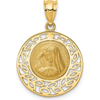 14K Yellow Gold Virgin Mary Pendant with Brushed and Polished Finish - 26mm Length by Oro Pregiato