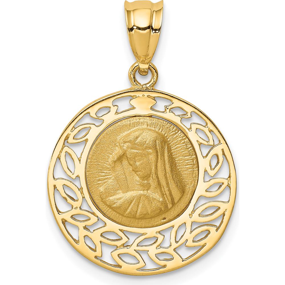 14K Yellow Gold Virgin Mary Pendant with Brushed and Polished Finish - 26mm Length by Oro Pregiato