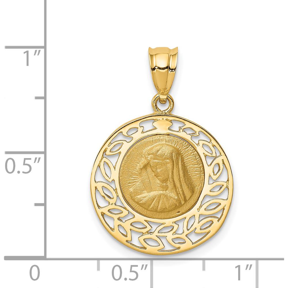 14K Yellow Gold Virgin Mary Pendant with Brushed and Polished Finish - 26mm Length by Oro Pregiato