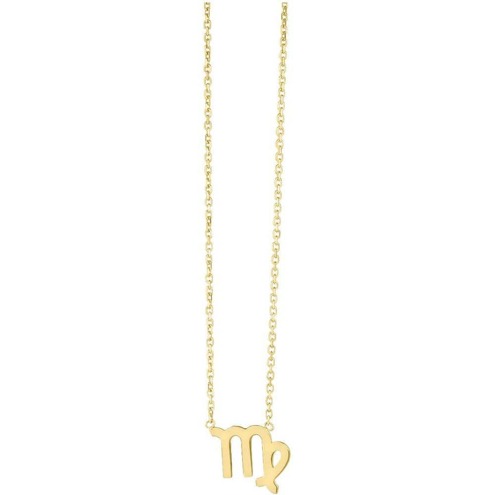 14K Yellow Gold Virgo Zodiac Necklace with Polished Virgo Symbol - 1.40 Gram Weight, 18" Chain by Orozza Fine Jewelry