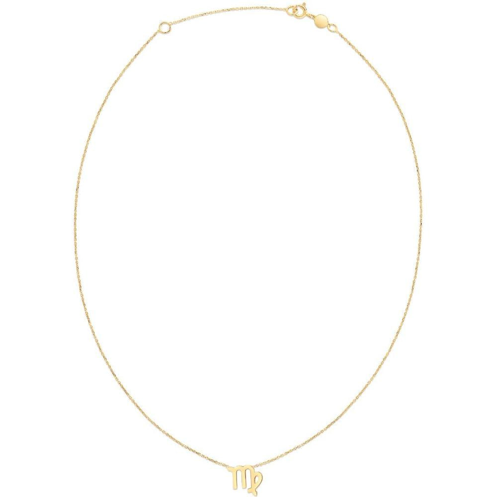 14K Yellow Gold Virgo Zodiac Necklace with Polished Virgo Symbol - 1.40 Gram Weight, 18" Chain by Orozza Fine Jewelry
