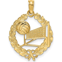 14K Yellow Gold Volleyball Story in Leaf Circle Charm by Oro Pregiato