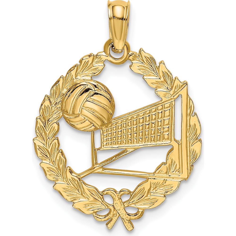 14K Yellow Gold Volleyball Story in Leaf Circle Charm by Oro Pregiato
