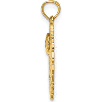 14K Yellow Gold Volleyball Story in Leaf Circle Charm by Oro Pregiato