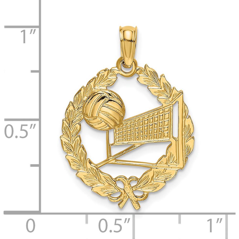 14K Yellow Gold Volleyball Story in Leaf Circle Charm by Oro Pregiato