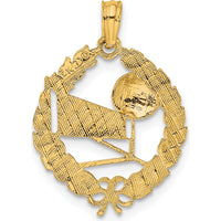 14K Yellow Gold Volleyball Story in Leaf Circle Charm by Oro Pregiato