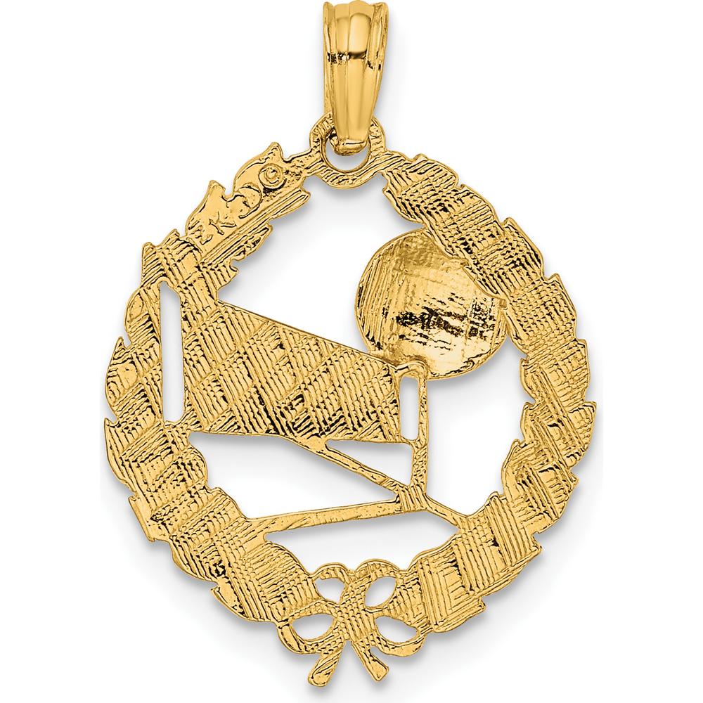 14K Yellow Gold Volleyball Story in Leaf Circle Charm by Oro Pregiato