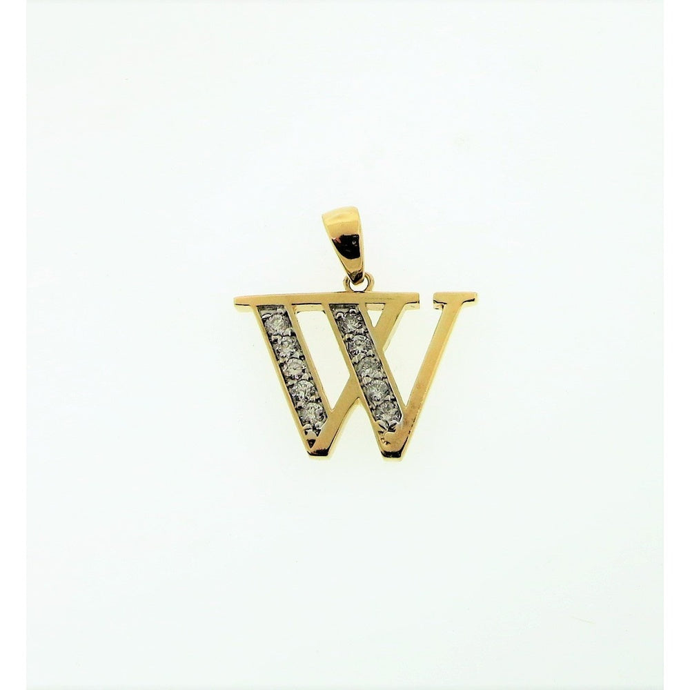 14K Yellow Gold "W" Initial Pendant with Channel-Set Round Diamonds - 0.20 Carat Total Diamond Weight by Auriventus
