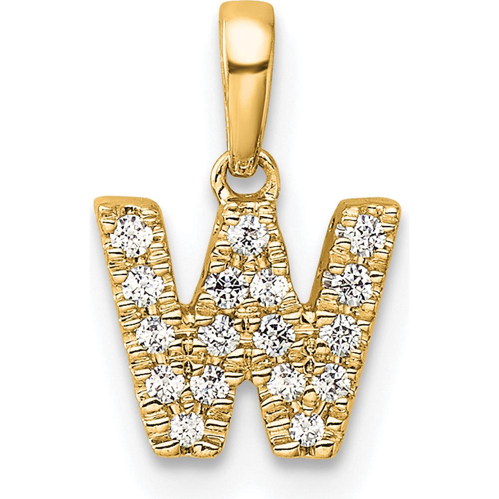 14K Yellow Gold W Initial Pendant with Prong Set Round Diamonds - Textured Finish by Oro Pregiato