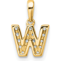 14K Yellow Gold W Initial Pendant with Prong Set Round Diamonds - Textured Finish by Oro Pregiato