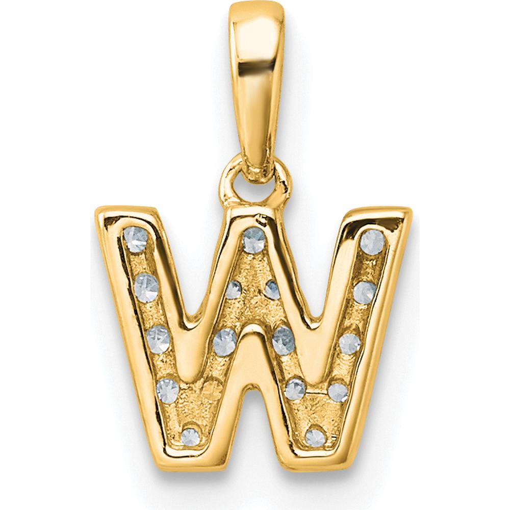 14K Yellow Gold W Initial Pendant with Prong Set Round Diamonds - Textured Finish by Oro Pregiato
