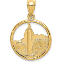 14K Yellow Gold Washington D.C. Circle Charm Pendant - Polished & Textured Design by Oro Pregiato