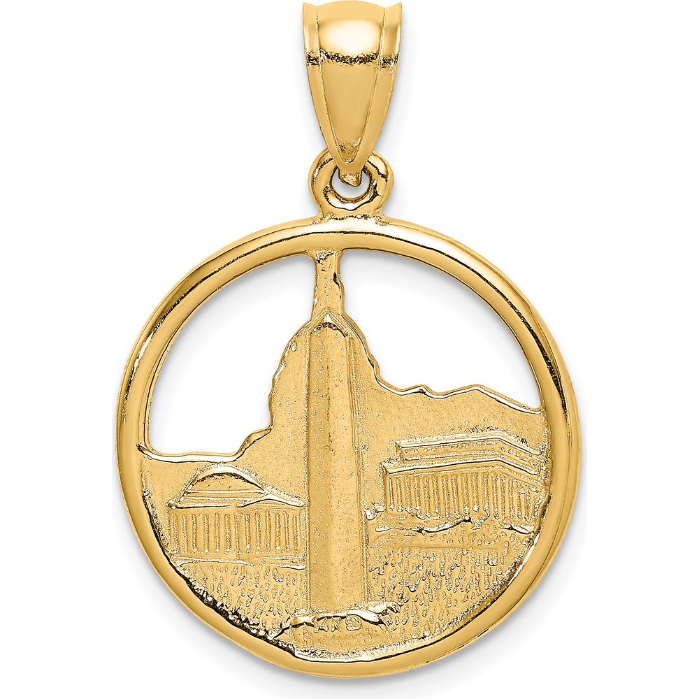 14K Yellow Gold Washington D.C. Circle Charm Pendant - Polished & Textured Design by Oro Pregiato