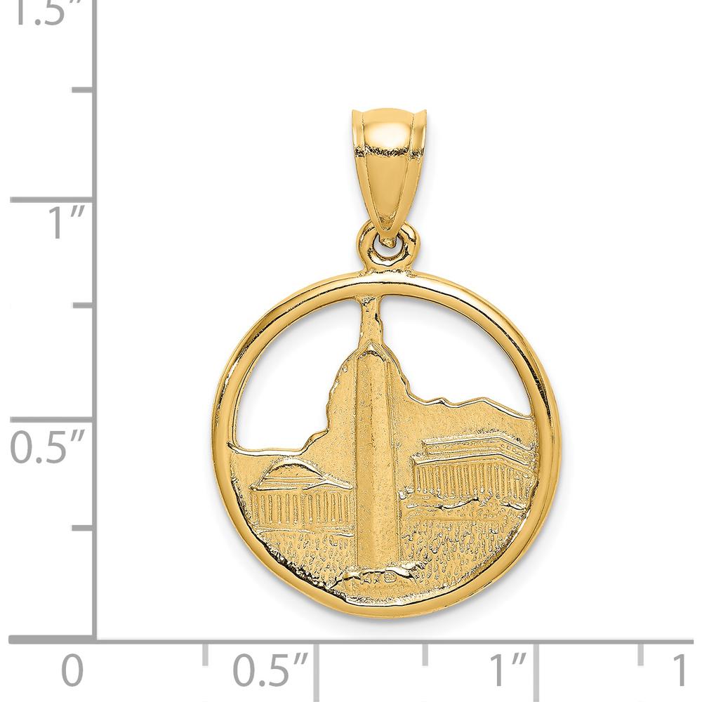 14K Yellow Gold Washington D.C. Circle Charm Pendant - Polished & Textured Design by Oro Pregiato