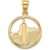 14K Yellow Gold Washington D.C. Circle Charm Pendant - Polished & Textured Design by Oro Pregiato