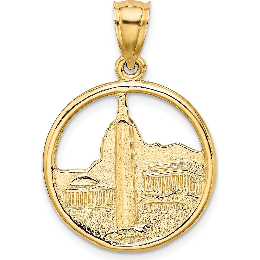 14K Yellow Gold Washington D.C. Circle Charm Pendant - Polished & Textured Design by Oro Pregiato