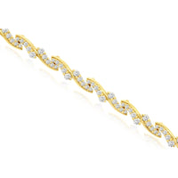14K Yellow Gold Wave Bracelet with Prong-Set Round Diamonds - 2.00 Carat Total Diamond Weight - Royal Jewelry