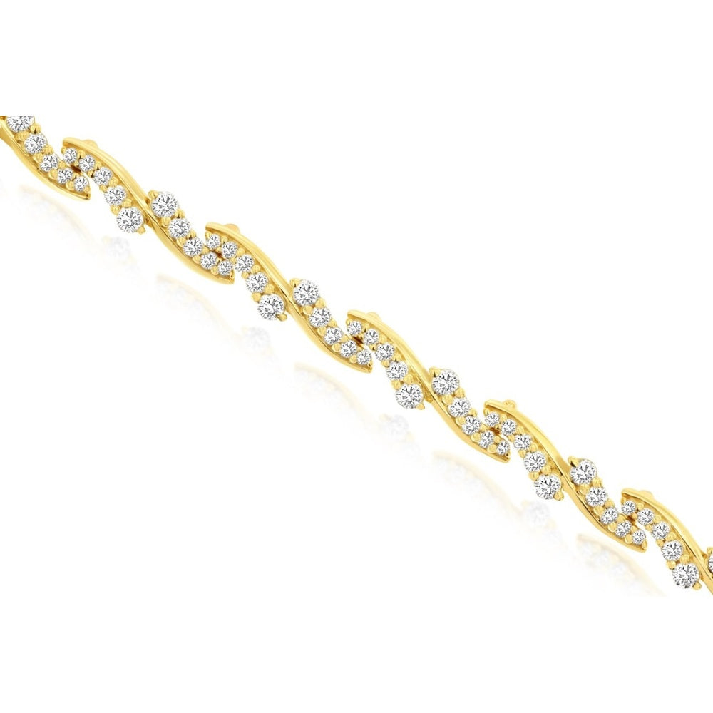 14K Yellow Gold Wave Bracelet with Prong-Set Round Diamonds - 2.00 Carat Total Diamond Weight - Royal Jewelry