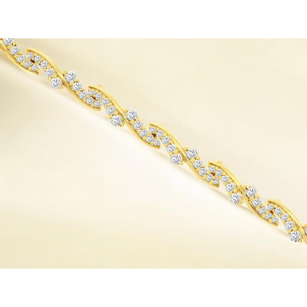 14K Yellow Gold Wave Bracelet with Prong-Set Round Diamonds - 2.00 Carat Total Diamond Weight - Royal Jewelry