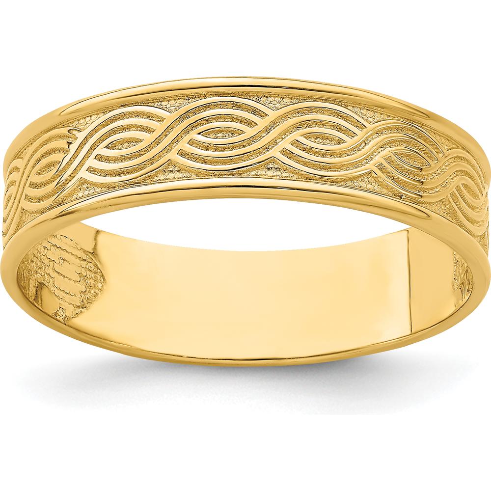 14K Yellow Gold Wave Engraved Thumb Ring for Women - Fashion Statement Piece by 0